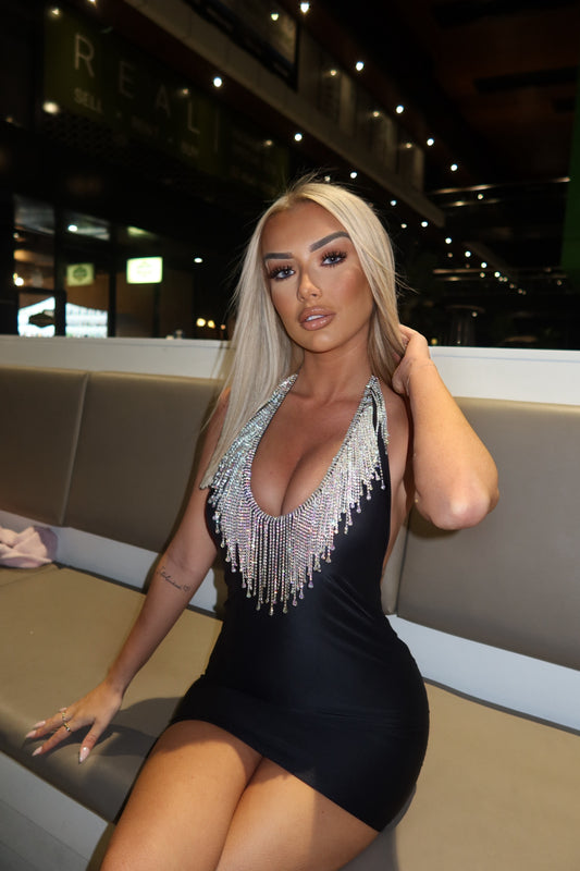 DIAMOND HALTER MINI DRESS